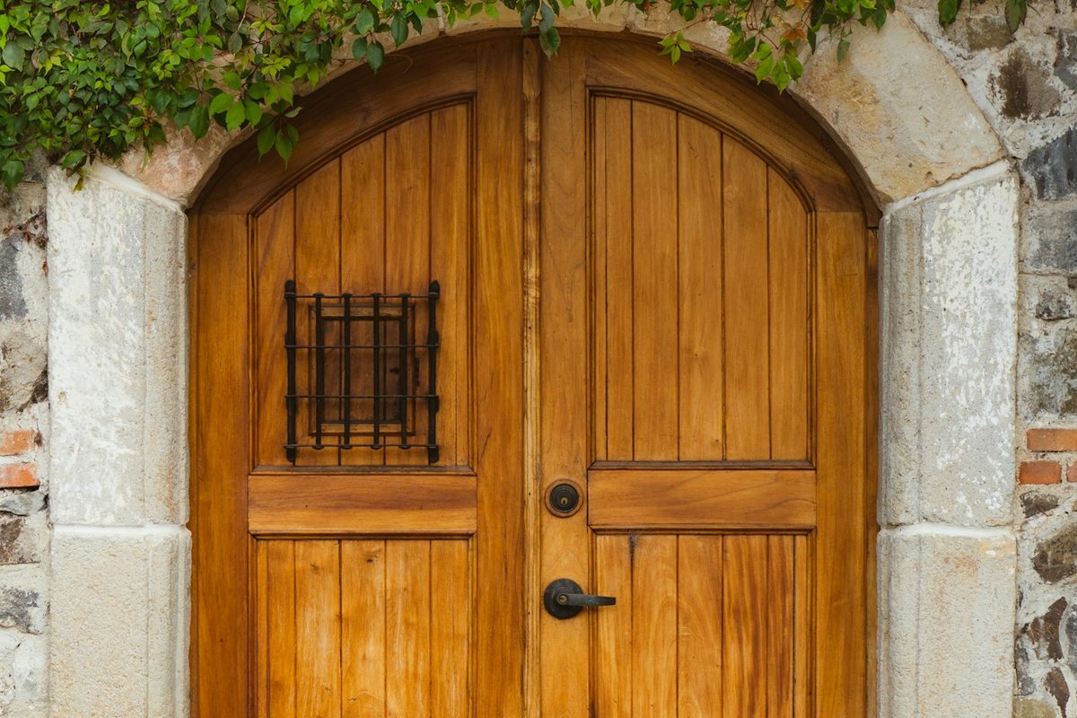 brown wooden door with black door knob